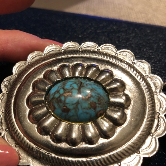 Authentic Southwest Silver 2pc Buckle w/Turquoise main image 4